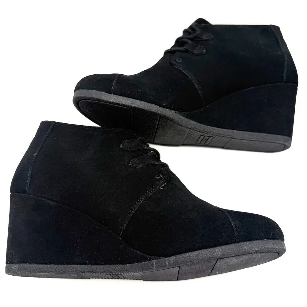 NEW TOMS Kala Wedge‎ Booties Black Suede Women's Size 10 Ortholite #10012955